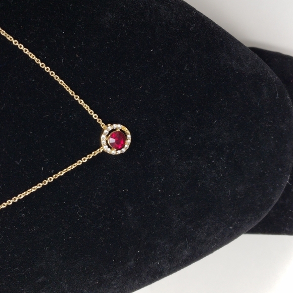 RSVP 19" Gold-tone Necklace - Sparkling Crystal & Stunning Red Stone- Women - Picture 1 of 5